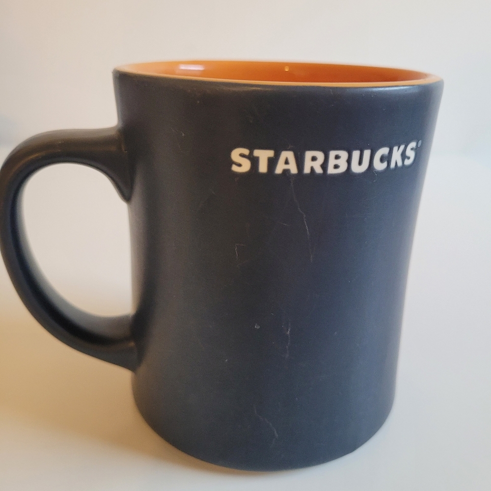 Starbucks Kenya Mermaid Sun Face Matte Black and Orange Mug READ